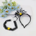 Halloween black lace spider web headband choker set with yellow rose party props - Yellow