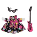Set con camicia geometrica retrò occhiali e chitarra giocattolo per grande oca di peluche. - Set Chitarra Rosa