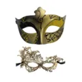 Juego de máscaras de fiesta para parejas, pintadas negro y dorado y máscara de encaje dorado. - Conjunto Dorado