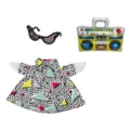 Set costume da oca da giardino retro anni 80 con camicia geometrica, occhiali e radio. - Set Radio