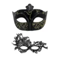 Set de Mascaras de Carnaval Negro Oro Pintado Mascara Encaje Sexy Fiesta Disfraz Moda - Set de Circonita Negra