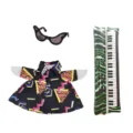Set outfit rétro per oca da portico con camicia geometrica, occhiali da sole e tastiera gonfiabile. - Set Tastiera