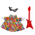 Set costume oca da giardino stile retrò anni 80 con camicia geometrica occhiali chitarra. - Set Chitarra Rossa