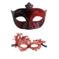 Set de máscaras de fiesta de disfraces, máscara con brillantina y máscara de encaje rojo. - Set de Circonita Roja