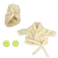 Beigefarbener Kuscheltier Bademantel Set mit Handtuch und Gurken Deko für Plüschfiguren. - Gebrochenes Weiß
