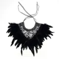 Gothic black lace feather collar capelet for Halloween party costume dress up accessory - Black Feather Hollow Shawl