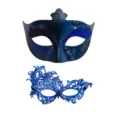 Set de máscaras de mascarada, encaje azul y máscaras venecianas pintadas para fiesta - Azul Set