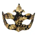Venetiaans masker half gezicht PVC zwart met gouden bloemmotief voor verkleedpartij. - Zwart