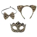 Ensemble serre-tete nœud papillon et demi-masque motif leopard pour fete de deguisement - Style de vagues (Beige Rouge Vin Et Noir)