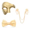 Goldene Maskenball Maske Satin Fliege Skelett Hände Brosche Party Kostüm Zubehör Set - Gold Dreiteiliges Set