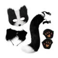 Halloween cat costume set plush mask tail paws headband animal cosplay party dress props - Set 7