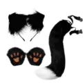 Zwarte kattenoren haarband poot handschoenen en staart set voor Halloween cosplay - Set 1