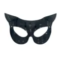 Schwarze Pailletten Katzenmaske fuer Halloween Party Halbgesicht Maskerade Kostuem Augenmaske - Schwarz