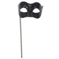Black masquerade mask with stick, vintage party half face mask for Halloween cosplay events. - Handheld / Black