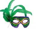Mardi Gras Venetian Masquerade Mask with Green Feathers and Sequins for Party Decor - Side Flower Sequin-Green Feather