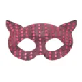 Sequin cat mask for Halloween party, sparkly pink polka dot masquerade dress up costume. - Pink