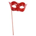 Red masquerade half face mask with stick handle for party Halloween dress up costume accessory - Handheld / Red