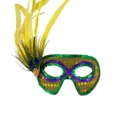 Mardi Gras masquerade mask with purple green sequins and yellow peacock feathers for party - Side Flower Sequin-Gold Feather