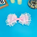 Sweet pink white lace bow hair clip cute lolita hair accessory for girls party daily wear - Pink