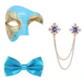 Maskenball Maske Fliege und Brosche dreiteiliges Set, Party Kostüm Performance Zubehör. - Himmelblau 3er-Set