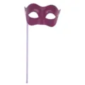Elegant purple masquerade half face mask with handle for party, Halloween, and ball events. - Handheld / Rose Red