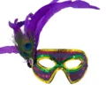 Purple gold green feather masquerade mask for carnival party costume ball decoration props. - Side Flower Sequin-Purple Feather
