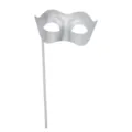 Silver masquerade mask with stick, elegant party half face mask for Halloween cosplay events. - Handheld / Silver