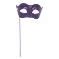 Purple handheld masquerade mask for party, vintage solid color half face mask for Halloween. - Handheld / Purple