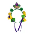 Mardi Gras Karneval Haarreif mit bunten Pompons und lila grün gelben Schleifen Party Deko - Karneval Stirnband Pfeil B