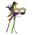 Karneval Maske mit lila gold gruen Glitzer Federn und Baendern fuer Fasching Party Kostuem - Dreifarbig-Stil 1