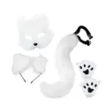 White plush animal cosplay set including fox mask, cat ears headband, tail and paw gloves. - Set 9