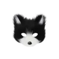 Black and white plush cat mask for Halloween cosplay party, soft furry animal half face. - Black White Cat Face Mask Style A
