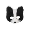 Plush animal mask black and white cat fox mask for Halloween cosplay party dress up costume - Black White Cat Face Mask Style B