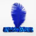 Blue sequin feather headband detail shot, 1920s flapper style hair accessory with gemstone. - One Size / Indian Feather Style / Blue