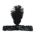 Black sequin feather headband detail, vintage flapper hair accessory with ostrich feather and gem. - One Size / Indian Feather Style / Black