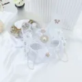 Elegant white lace cat mask decorated with rhinestones and pearl chains for masquerade party. - White Catwoman Mask