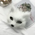 Weißer Plüsch Fuchs Maske pelzige Halbgesicht Katze Maske für Halloween Party Cosplay Kostüm - Katzenmaske / Weiß