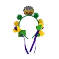 Karneval Haarreif mit grün, gelb und lila Pompons, Pailletten Maske und bunten Bändern. - Karneval Stirnband Maske A