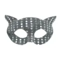 Maschera di gatto con paillettes per costume festa di Halloween, accessorio brillante per ballo. - Argento