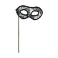 Maschera di carnevale in pizzo nero con bastoncino per festa di Halloween e travestimento elegante. - Stile Bastone Portatile Nero