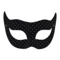 Schwarze Maske mit weißen Punkten und Katzenohren für Halloween und Kostümfeste. - Schräge Augen Schönheit / Schwarz