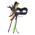 Wunderschöne lila grüne Maskenball Maske mit Federn und Glitzer für Karneval und Partys. - Schwarz-Stil 2