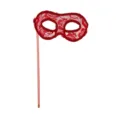 Rote Spitzen-Maskerade-Maske mit Griff, ideal für Party, Halloween und Karneval. - Roter Handstab-Stil