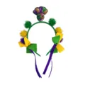 Mardi Gras Karneval Party Pompon Haarreif mit grünem Reifen, bunten Bällen und Schleifen. - Karneval Stirnband Clown B