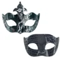 Paar Masken Maskerade Schwarz Silber Kroko Muster Halbgesicht Party Maske Set Neu - Set 3