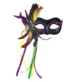 Karneval Maskerade Halbgesicht Maske mit lila grünem Glitzer, schönen Federn und bunten Bändern. - Schwarz - Stil 6