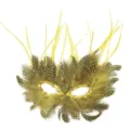 Venetiaans gevederd masker met gouden pailletten voor carnaval feest en verkleedpartij. - Goud