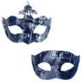 Set di maschere di coppia blu argento finta pelle di serpente mezza faccia festa ballo - Set 6