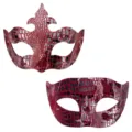 Set maschere coppia rosso nero pelle goffrata mezzo viso festa di carnevale parti - Set 7