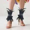 Black feather ankle cuffs for women Halloween costume party leg warmers fashion show shoes accessories - Black